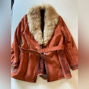 Vintage Rust Leather Jacket with Shearling Collar